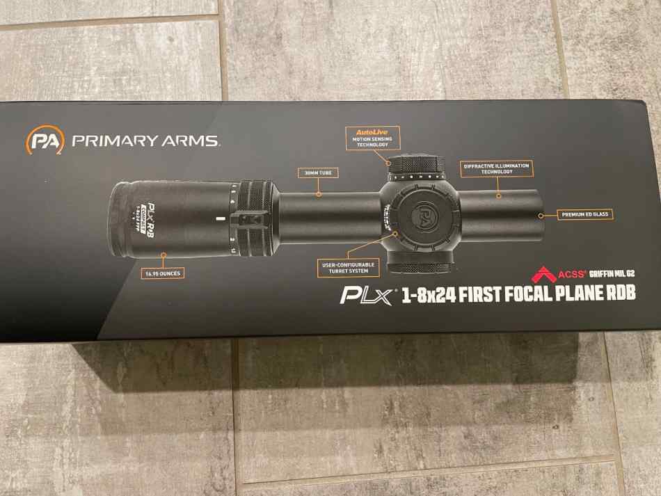 Primary Arms PLxC 1-8x24 FFP RDB rifle scope, new